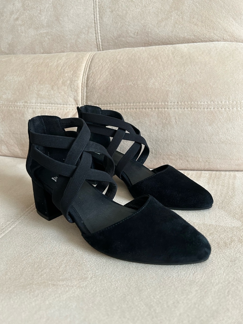 Eileen Fisher Leather Suede Classy Strappy Block Heel Pump